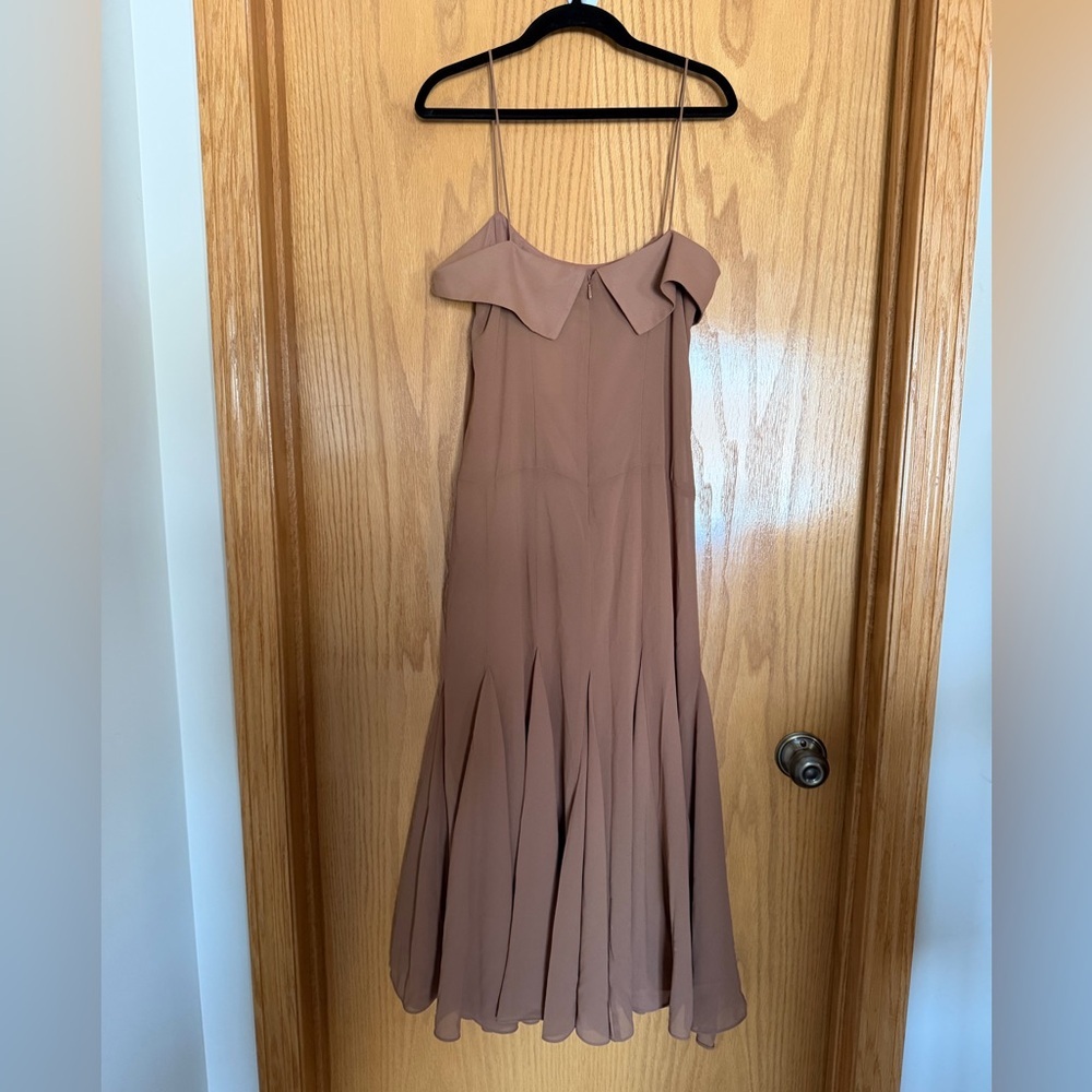 H&M ELEGANT BROWN MIDI DRESS‎ IN CRÉPE CHIFFON NWT SZ XS - Picture 10 of 14